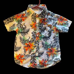 Free Planet Boys 100% Cotton short sleeve button down dinosaur & hibiscus shirt‎